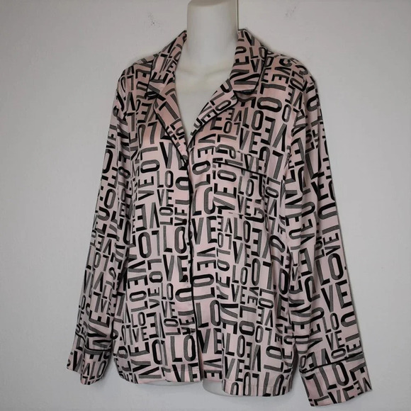 Victorias Secret Love Pajama Shirt Sz M Pink Satin Button Down Sleep Lounge PJs - Picture 4 of 15